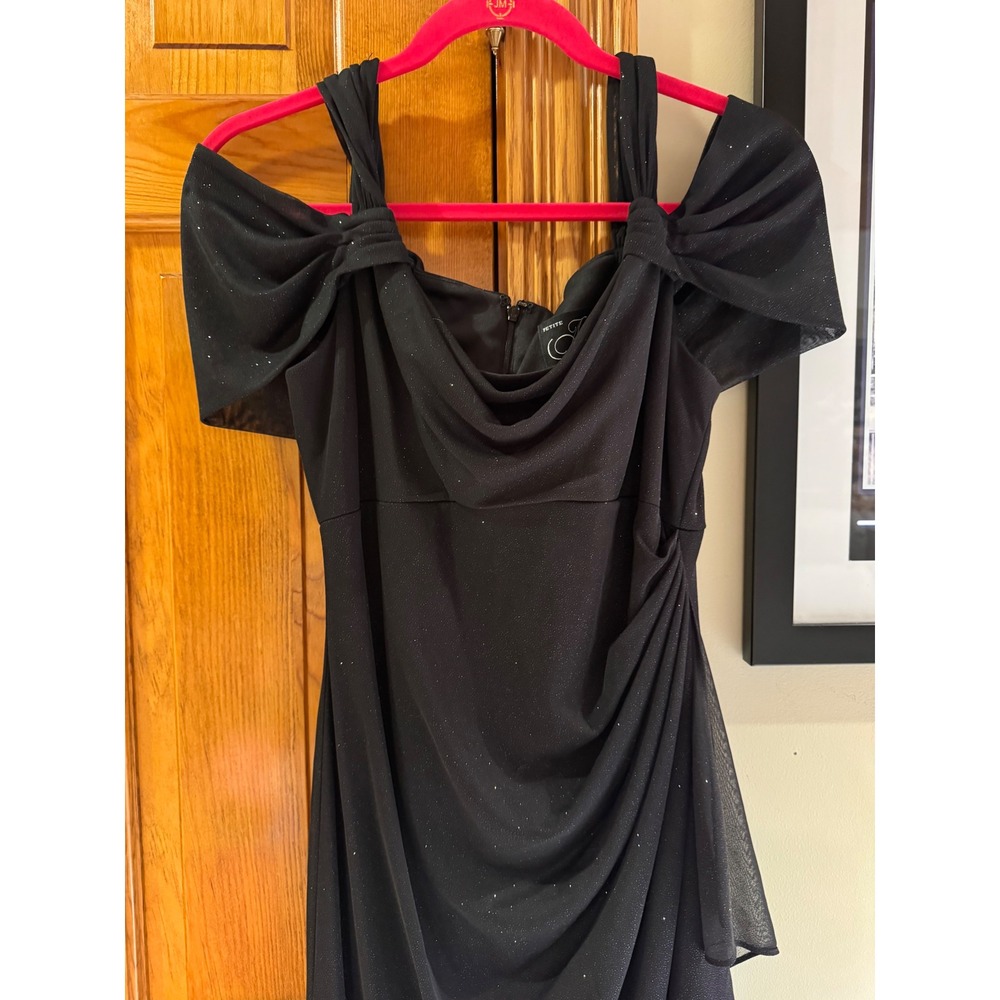 Alex Evenings Petite Black Glitter Cold Shoulder Gown Dress 8P Formal Wedding - Picture 4 of 9